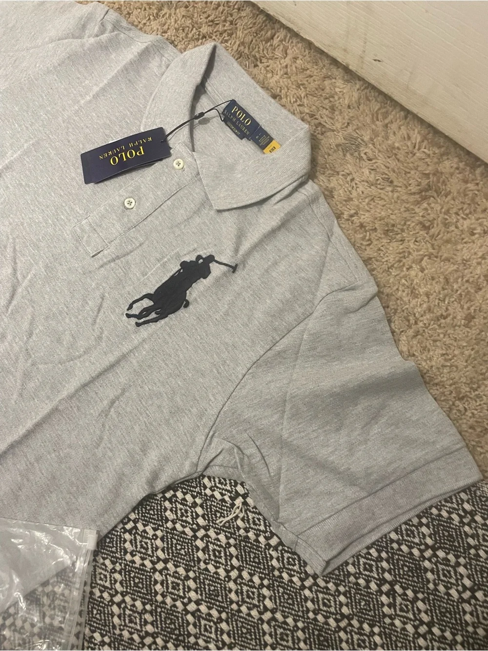 Ralph Lauren Men's Light Gray Polo with Navy Pony